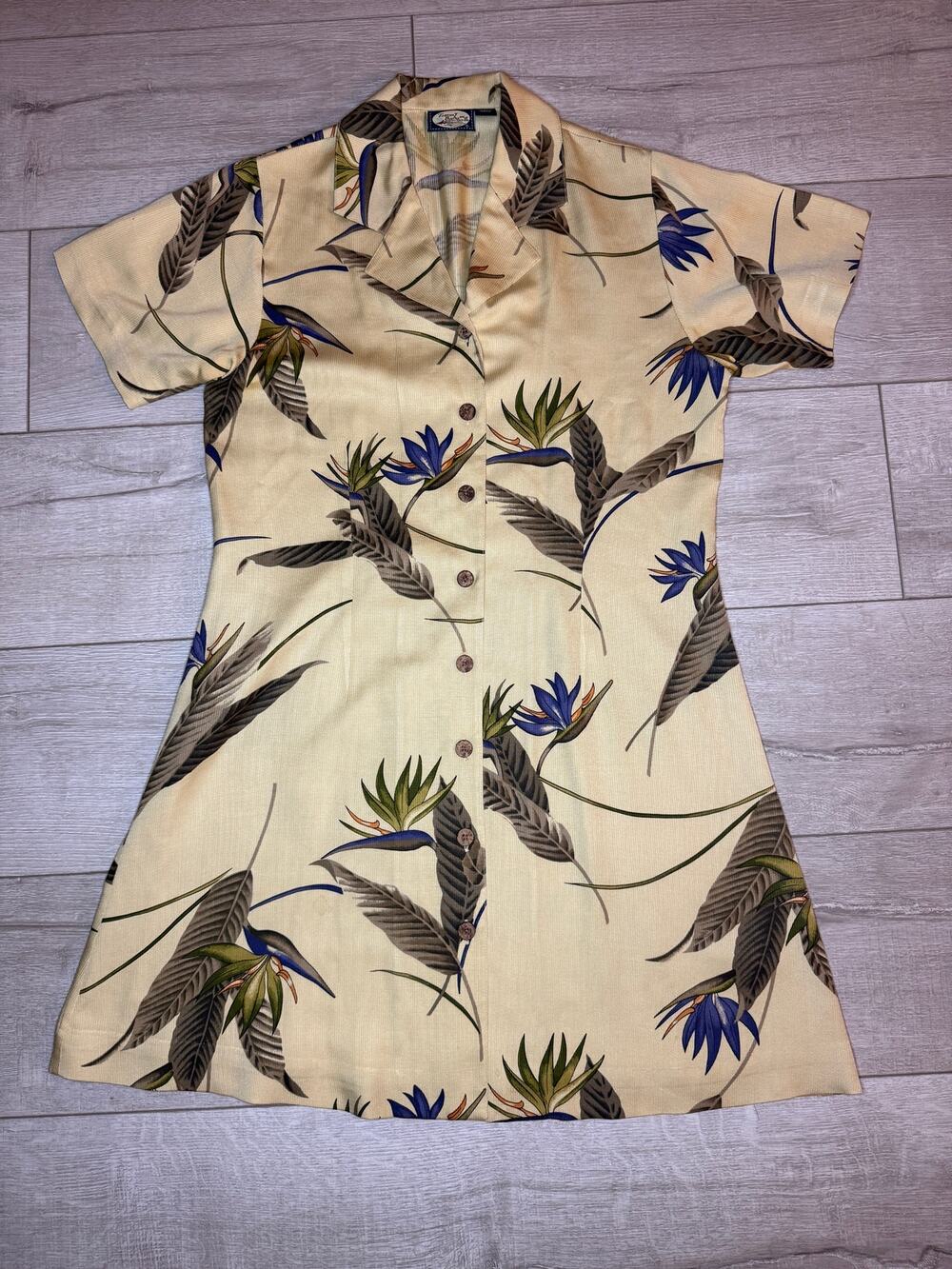 Vintage Tommy Bahama 100% Silk Bird of Paradise Hawaiian Shirt Dress Small
